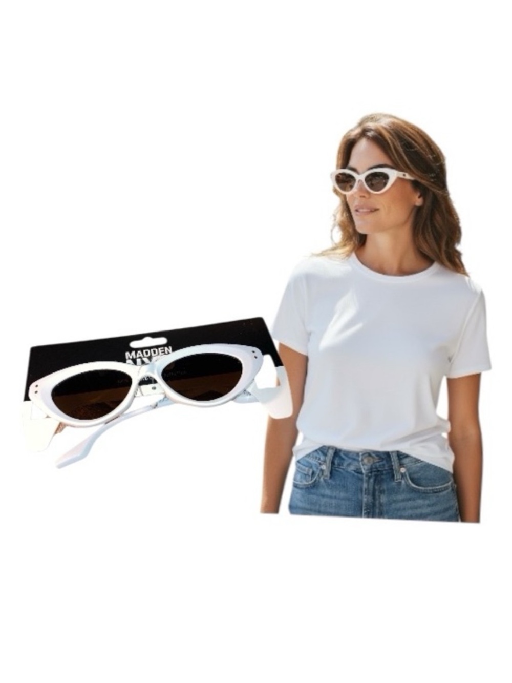 Madden NYC Women's Cateye White Sunglasses